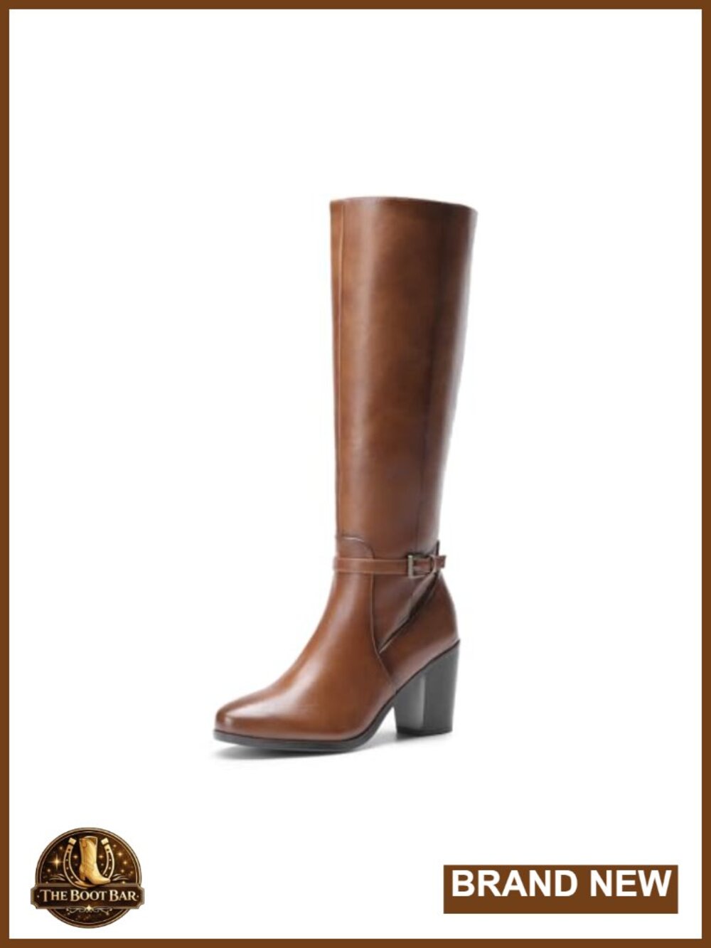 Women's Chunky Knee-High Boots Faux Leather Almond Toe Side Zip
